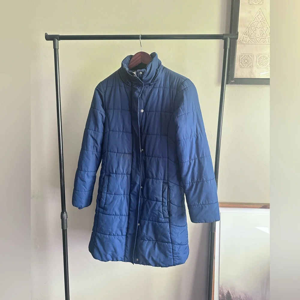 Banana Republic Women’s Down Puffer Jacket – Size XS | Blue Long Winter Coat - Picture 2 of 16